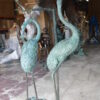 Pair of Cranes fountains Bronze Statue â€“ Green Patina -  13"L x 9.5"W x 52"H.