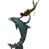 Diver With Dolphin Bronze Statue -  Size: 10"L x 30"W x 49"H.