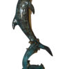 Dolphin Fountain  On A Marble Base Bronze Statue -  Size: 12"L x 8"W x 30"H.