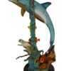 Dolphin , Turtle And Fish Bronze Statue -  Size: 18"L x 16"W x 25"H.