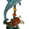 Dolphin , Turtle And Fish Bronze Statue -  Size: 18"L x 16"W x 25"H.