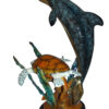 Dolphin with large turtle Bronze Statue -  Size: 30"L x 30"W x 44"H.