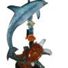 Dolphin with two fish and one turtle Statue -  Size: 22"L x 12"W x 32"H.