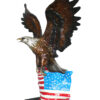 Eagle with American Flag Bronze Statue -  Size: 32"L x 14"W x 35"H.