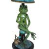 Frog with Umbrella Bronze Statue -  Size: 11"L x 10"W x 22"H.