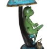 Frog with Umbrella Bronze Statue -  Size: 11"L x 10"W x 22"H.