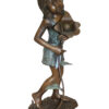 Girl Holding a Flower Fountain Bronze Statue -  Size: 15"L x 15"W x 35"H.