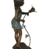 Girl Holding a Flower Fountain Bronze Statue -  Size: 15"L x 15"W x 35"H.