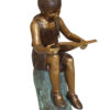 Girl Sitting on a Tree Stump Reading a Book Bronze Statue -  15"L x 17"W x 38"H