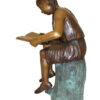 Girl Sitting on a Tree Stump Reading a Book Bronze Statue -  15"L x 17"W x 38"H