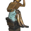 Girl sitting on a stack of books reading a book Bronze Statue -  17"x 18"x 36"H