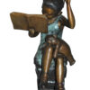 Girl sitting on a stack of books reading a book Bronze Statue -  17"x 18"x 36"H