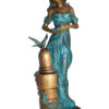 Girl with a Bird Bronze Statue -  Size: 7"L x 7"W x 18"H.