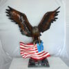 Eagle with American Flag Bronze Statue -  Size: 32"L x 14"W x 35"H.