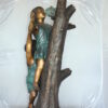 Two Kids Climbing on a Tree Bronze Statue -  Size: 17"L x 17"W x 46"H.