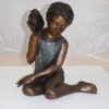 Girl listening to a Shell fountain-Bronze Statue -  Size: 17"L x 10"W x 20"H.