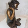 Girl listening to a Shell fountain-Bronze Statue -  Size: 17"L x 10"W x 20"H.