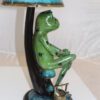 Frog with Umbrella Bronze Statue -  Size: 11"L x 10"W x 22"H.