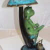 Frog with Umbrella Bronze Statue -  Size: 11"L x 10"W x 22"H.