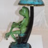 Frog with Umbrella Bronze Statue -  Size: 11"L x 10"W x 22"H.