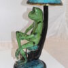 Frog with Umbrella Bronze Statue -  Size: 11"L x 10"W x 22"H.