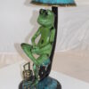 Frog with Umbrella Bronze Statue -  Size: 11"L x 10"W x 22"H.