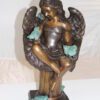 Angel sitting on Column Bronze Statue -  Size: 10"L x 9"W x 22"H.