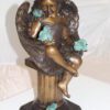 Angel sitting on Column Bronze Statue -  Size: 10"L x 9"W x 22"H.