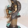 Angel sitting on Column Bronze Statue -  Size: 10"L x 9"W x 22"H.