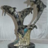 Three Dolphins Table Base Bronze Statue -  Size: 20"L x 20"W x 21"H.