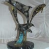 Three Dolphins Table Base Bronze Statue -  Size: 20"L x 20"W x 21"H.