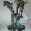 Three Dolphins Table Base Bronze Statue -  Size: 20"L x 20"W x 21"H.