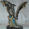 Three Dolphins Table Base Bronze Statue -  Size: 20"L x 20"W x 21"H.