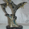 Three Dolphins Table Base Bronze Statue -  Size: 20"L x 20"W x 21"H.