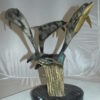 Three Dolphins Table Base Bronze Statue -  Size: 20"L x 20"W x 21"H.