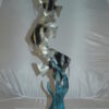 Three Zebra Angelfish Bronze Statue -  Size: 10"L x 10"W x 33"H.