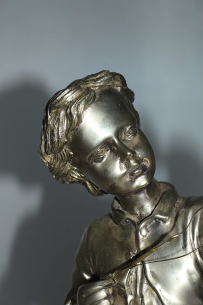 Boy with a Sling Bronze Statue -  Size: 10"L x 6.5"W x 21.5"H.
