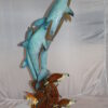 Three Dolphins W turtles and fish Bronze Statue -  Size: 16"L x 16"W x 40"H.