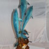 Three Dolphins W turtles and fish Bronze Statue -  Size: 16"L x 16"W x 40"H.