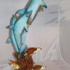 Three Dolphins W turtles and fish Bronze Statue -  Size: 16"L x 16"W x 40"H.