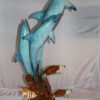 Three Dolphins W turtles and fish Bronze Statue -  Size: 16"L x 16"W x 40"H.