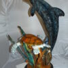 Dolphin with large turtle Bronze Statue -  Size: 30"L x 30"W x 44"H.