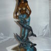 Mermaid with Dolphin Fountain Bronze Statue -  Size: 16"L x 16"W x 39"H.