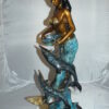 Mermaid with Dolphin Fountain Bronze Statue -  Size: 16"L x 16"W x 39"H.