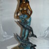 Mermaid with Dolphin Fountain Bronze Statue -  Size: 16"L x 16"W x 39"H.