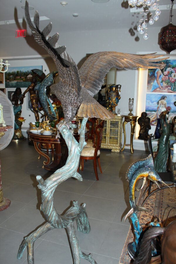 Large Eagle standing on tree with his fish prey Bronze Statue -  60"x 40"x 75"H