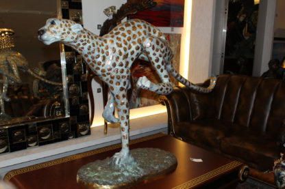 Running Cheetah - Gold Pleated Bronze Statue -  Size: 67"L x 23"W x 41"H.