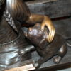 Girl sitting with her dog  on a bench,  reading Bronze Statue - 27" x 39" x 32"H