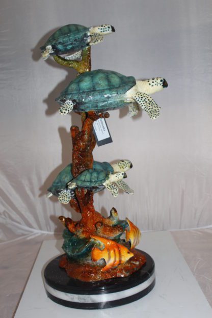 Five Sea Turtles Swimming Bronze Statue -  Size: 20"L x 16"W x 30"H.