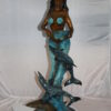 Mermaid with 2 dolphins Bronze Statue -  Size: 14"L x 14"W x 28"H.